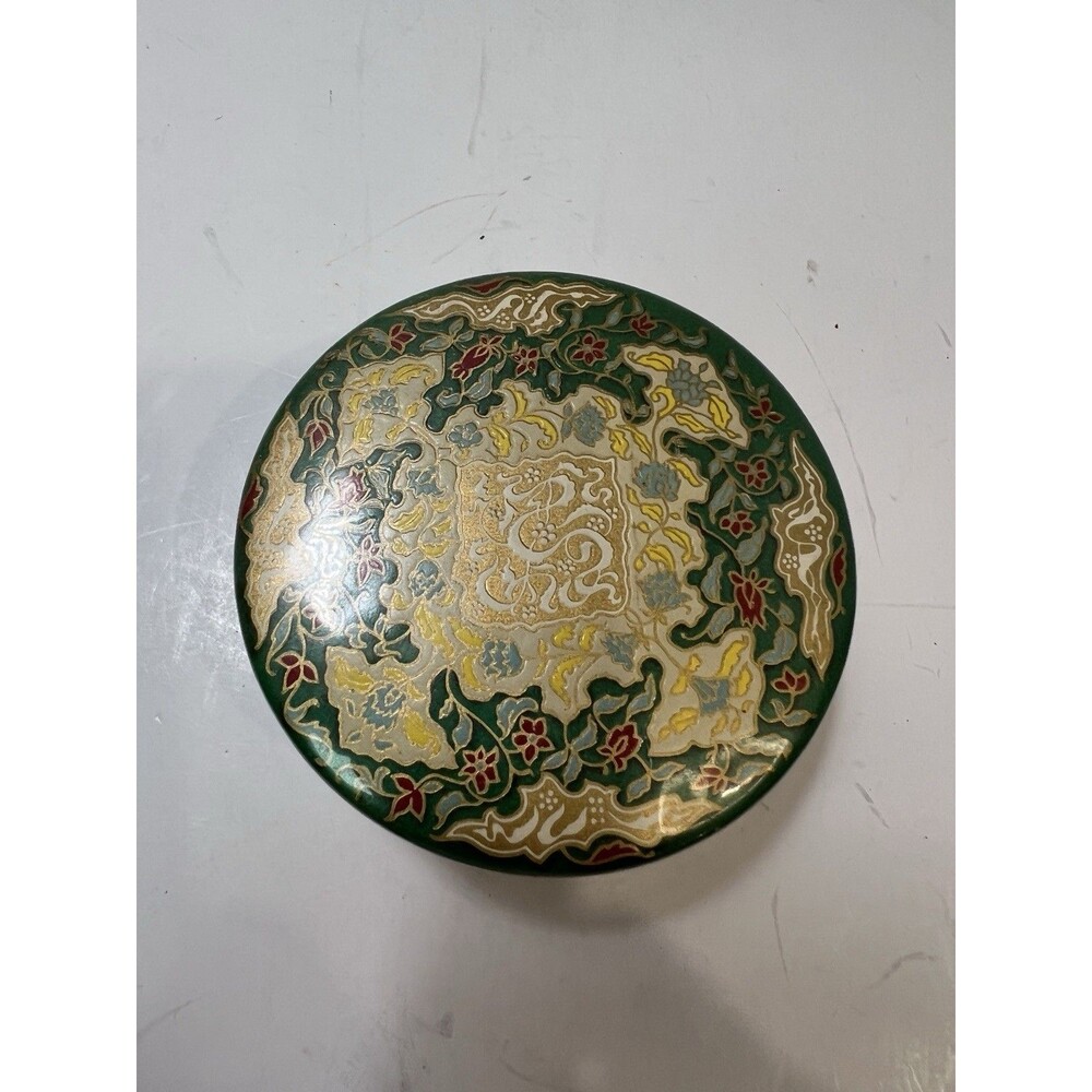Vintage Box Coty Airspun Powder Box Small Round Art Nouveau Empty 1940s Emeraude